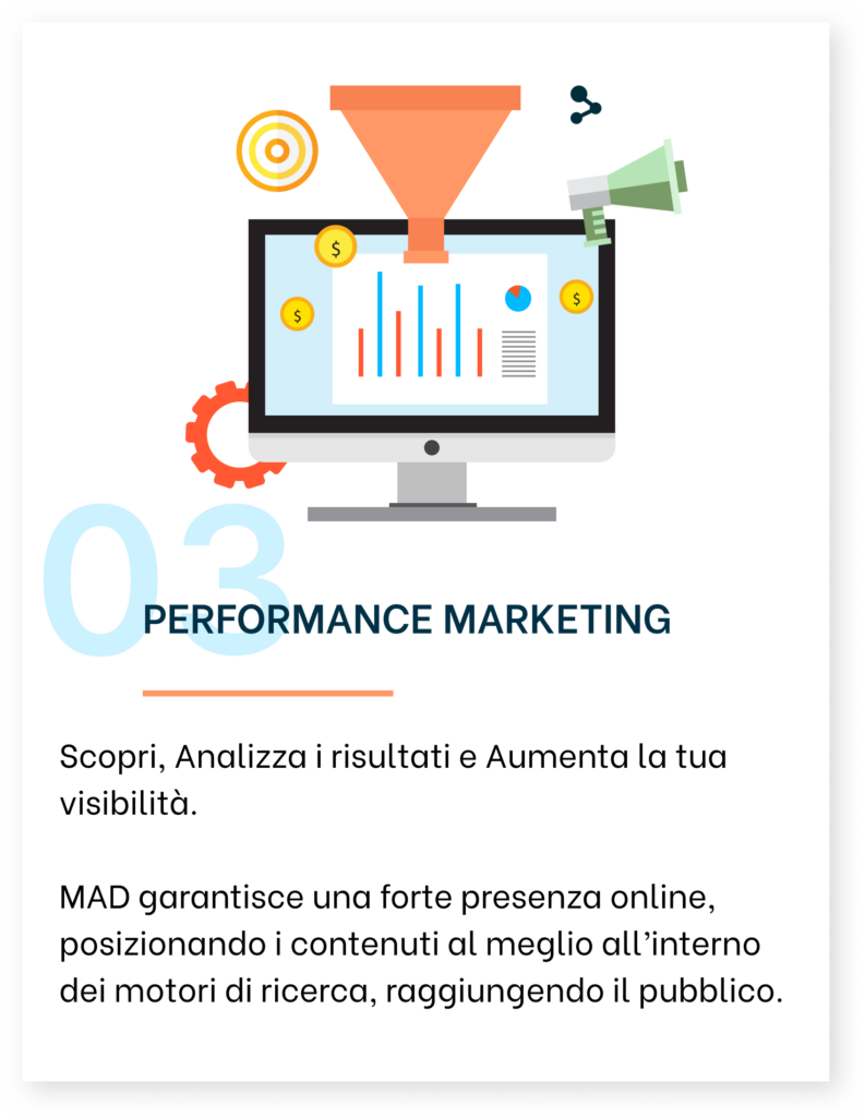 I nostri servizi di performance marketing aumentano la tua visibilità online.